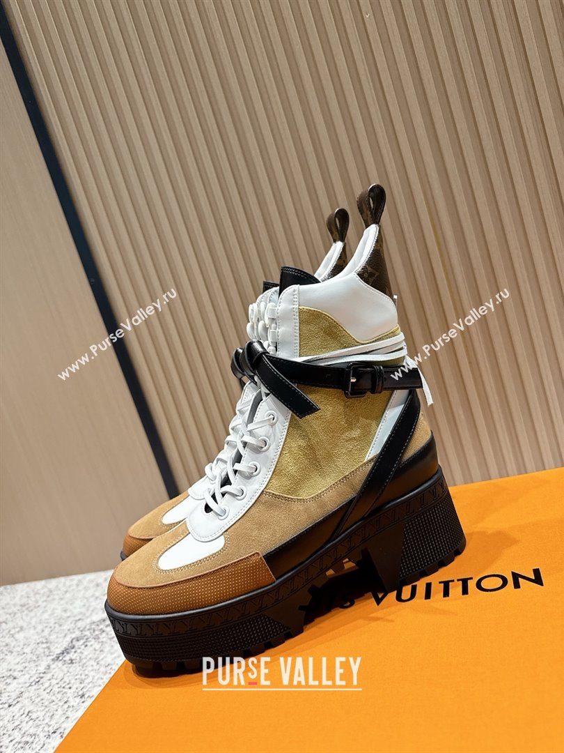 Louis Vuitton Laureate Platform Desert Ankle Boots in Suede Calfskin 7cm LV111905 Brown/Beige 2025 (MD-25111905)