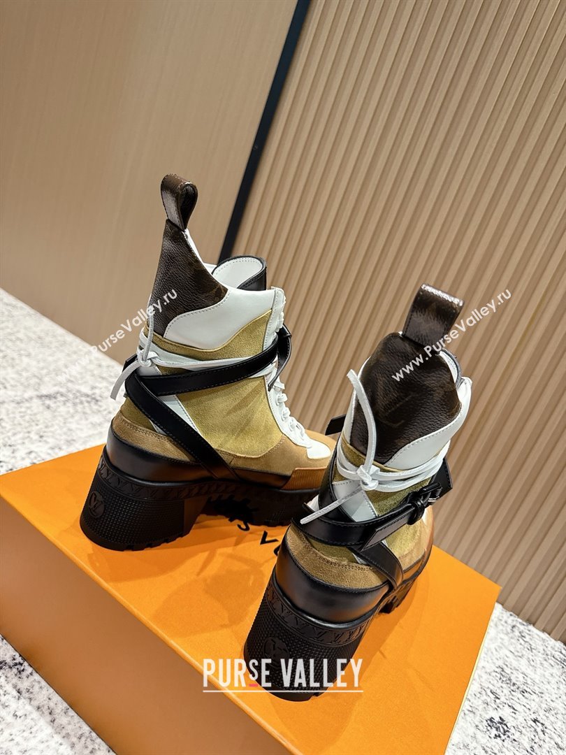 Louis Vuitton Laureate Platform Desert Ankle Boots in Suede Calfskin 7cm LV111905 Brown/Beige 2025 (MD-25111905)