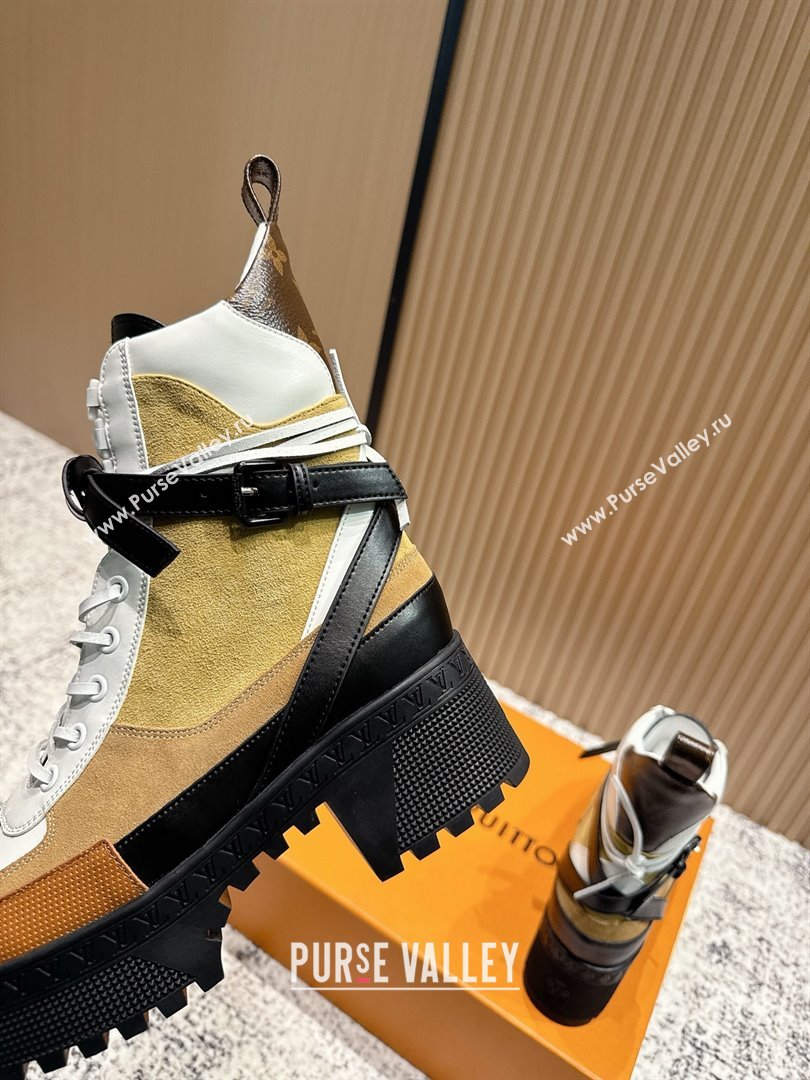 Louis Vuitton Laureate Platform Desert Ankle Boots in Suede Calfskin 7cm LV111905 Brown/Beige 2025 (MD-25111905)