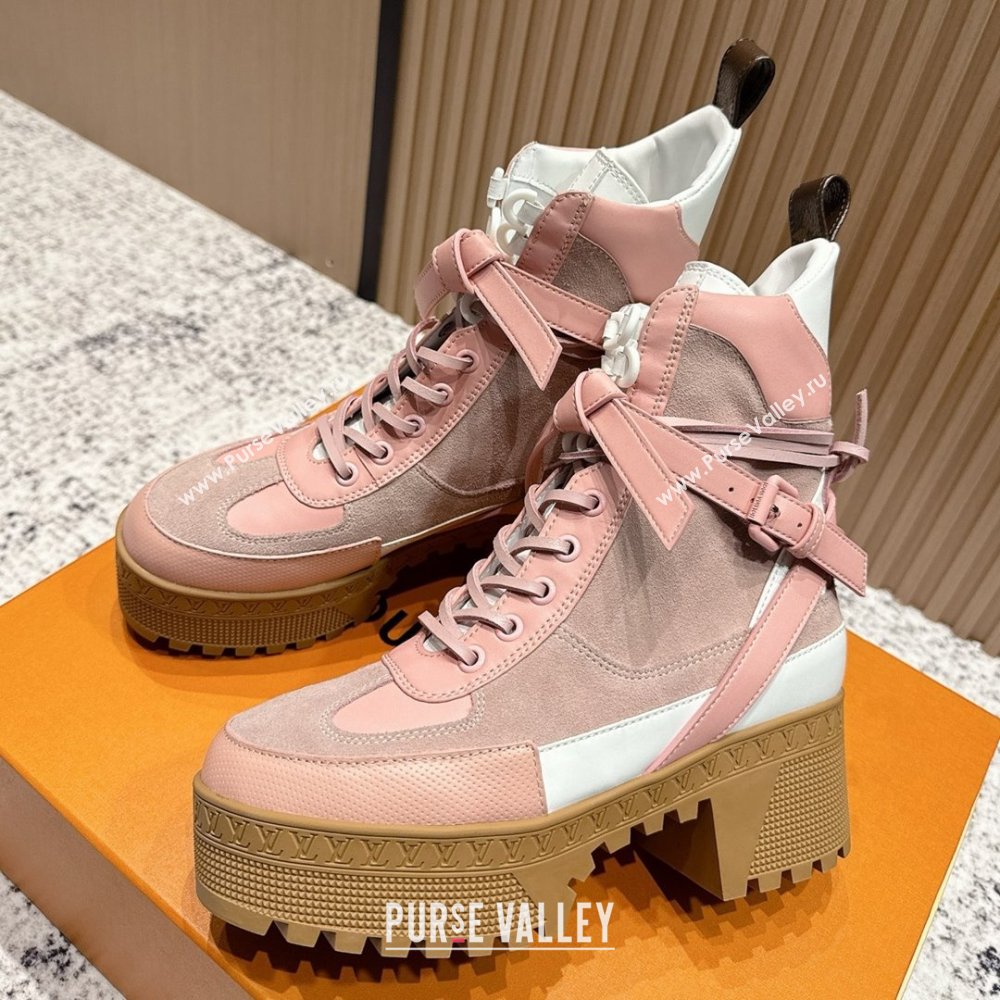 Louis Vuitton Laureate Platform Desert Ankle Boots in Suede Calfskin 7cm LV111906 Pink 2025 (MD-25111906)