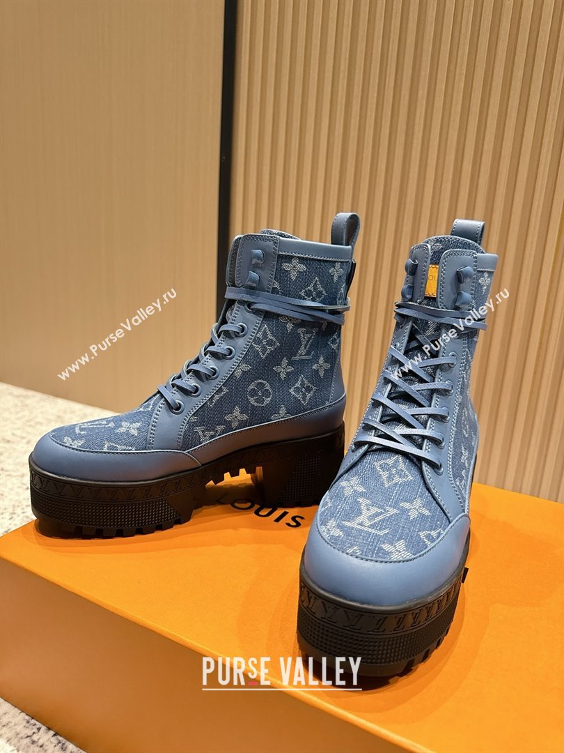 Louis Vuitton Laureate Platform Desert Ankle Boots in Monogram Denim 7cm LV111901 Blue 2025 (MD-25111901)