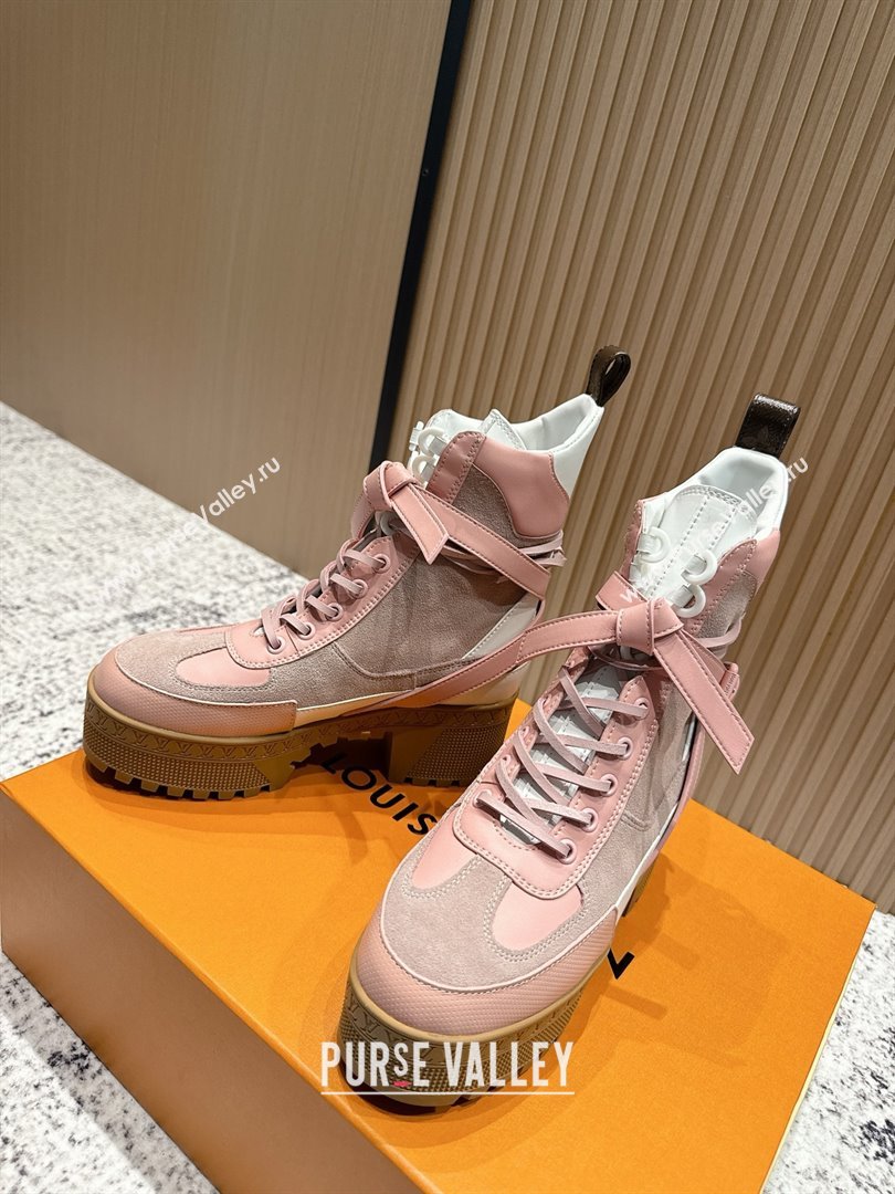 Louis Vuitton Laureate Platform Desert Ankle Boots in Suede Calfskin 7cm LV111906 Pink 2025 (MD-25111906)