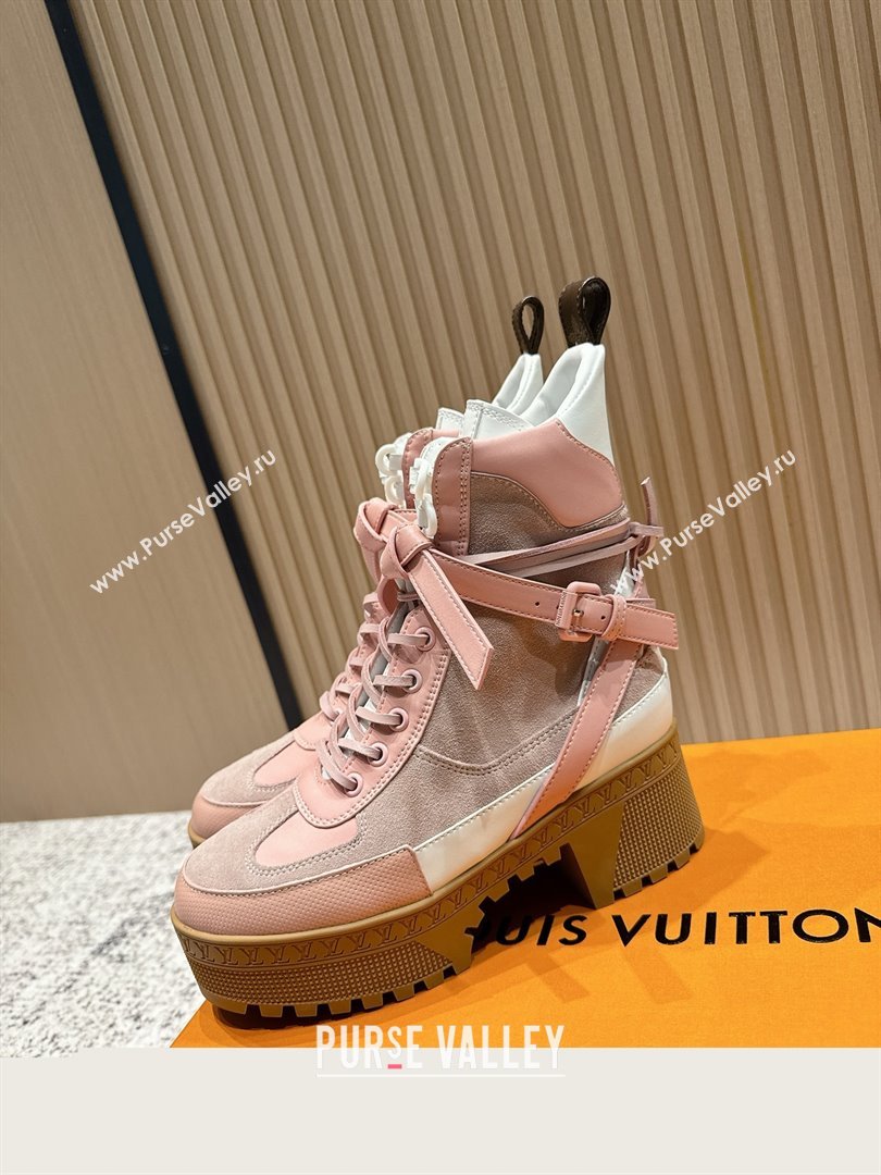 Louis Vuitton Laureate Platform Desert Ankle Boots in Suede Calfskin 7cm LV111906 Pink 2025 (MD-25111906)