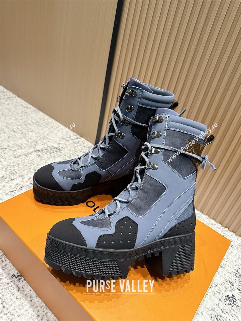 Louis Vuitton Laureate Platform Desert Ankle Boots in Calfskin 7cm LV111907 Grey/Black 2025 (MD-25111907)