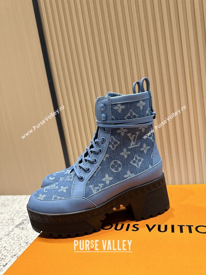 Louis Vuitton Laureate Platform Desert Ankle Boots in Monogram Denim 7cm LV111901 Blue 2025 (MD-25111901)