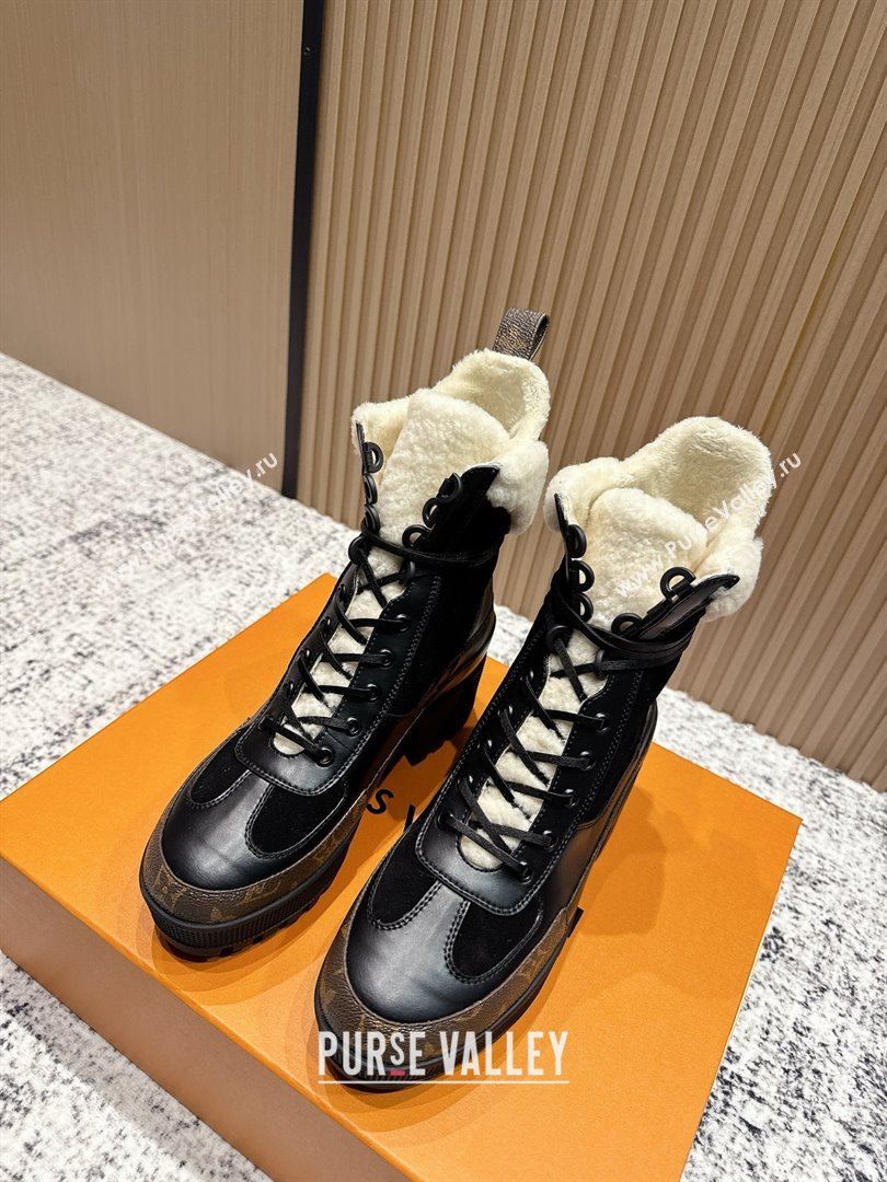 Louis Vuitton Laureate Platform Desert Wool Ankle Boots in Suede Calfskin 7cm LV111909 Black 2025 (MD-25111909)