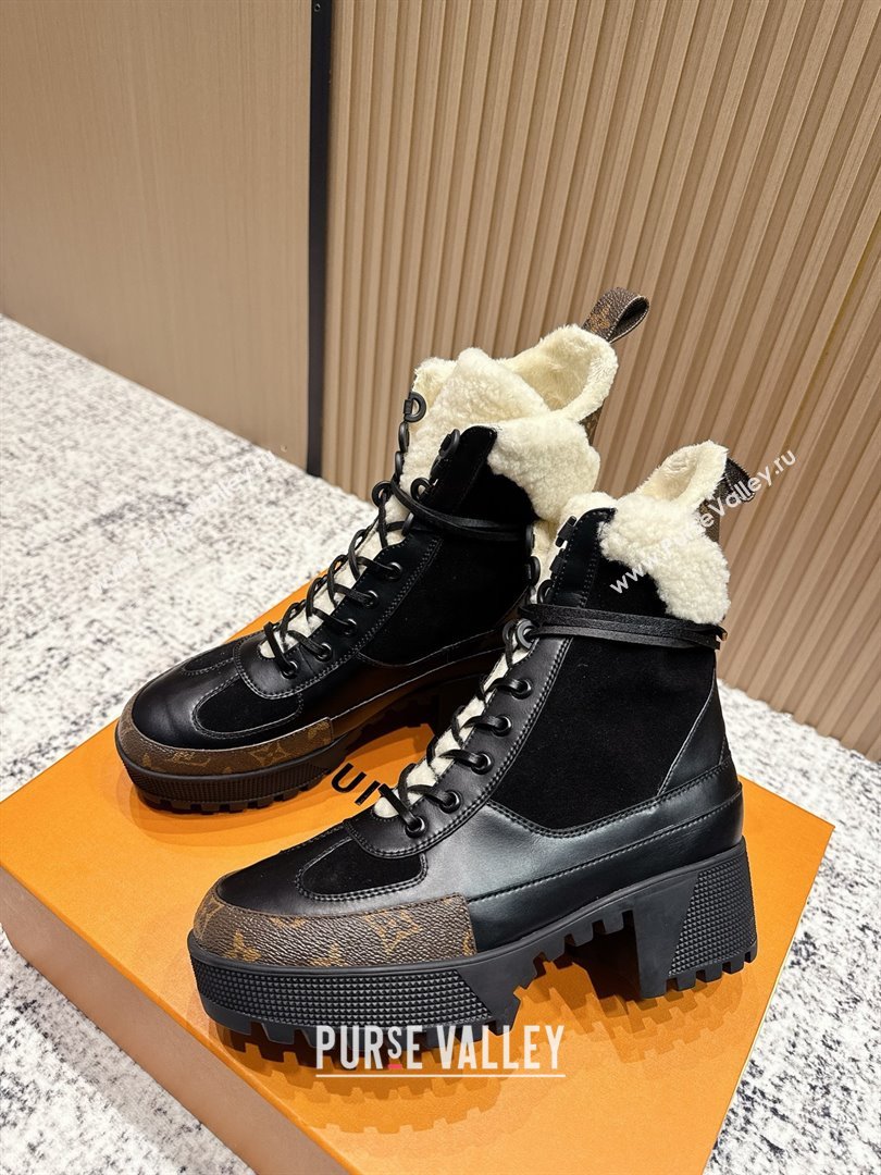 Louis Vuitton Laureate Platform Desert Wool Ankle Boots in Suede Calfskin 7cm LV111909 Black 2025 (MD-25111909)