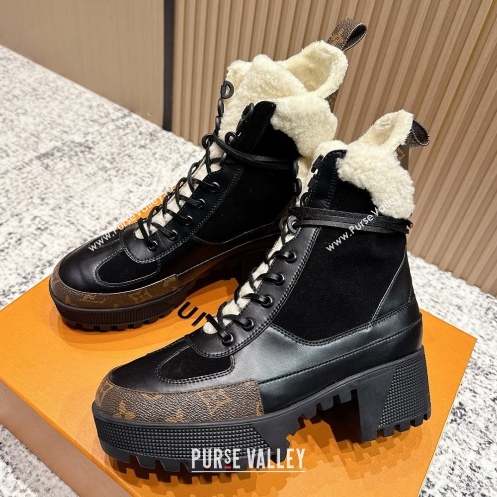 Louis Vuitton Laureate Platform Desert Wool Ankle Boots in Suede Calfskin 7cm LV111909 Black 2025 (MD-25111909)