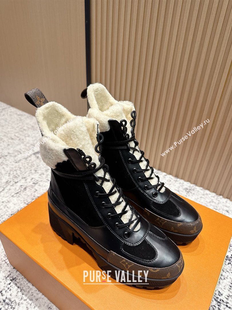 Louis Vuitton Laureate Platform Desert Wool Ankle Boots in Suede Calfskin 7cm LV111909 Black 2025 (MD-25111909)