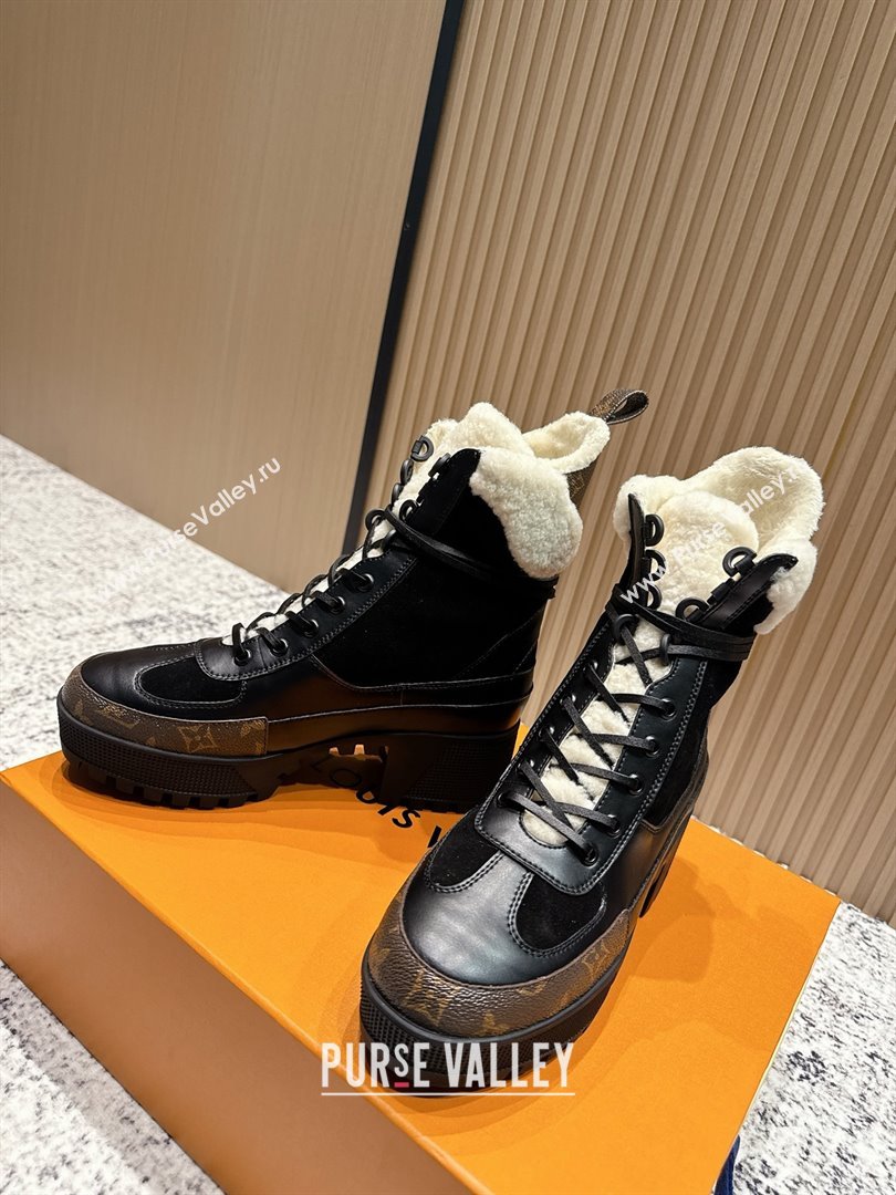 Louis Vuitton Laureate Platform Desert Wool Ankle Boots in Suede Calfskin 7cm LV111909 Black 2025 (MD-25111909)