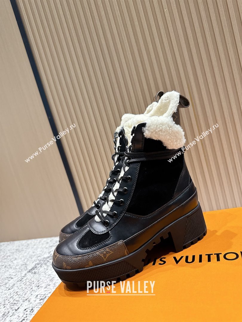 Louis Vuitton Laureate Platform Desert Wool Ankle Boots in Suede Calfskin 7cm LV111909 Black 2025 (MD-25111909)
