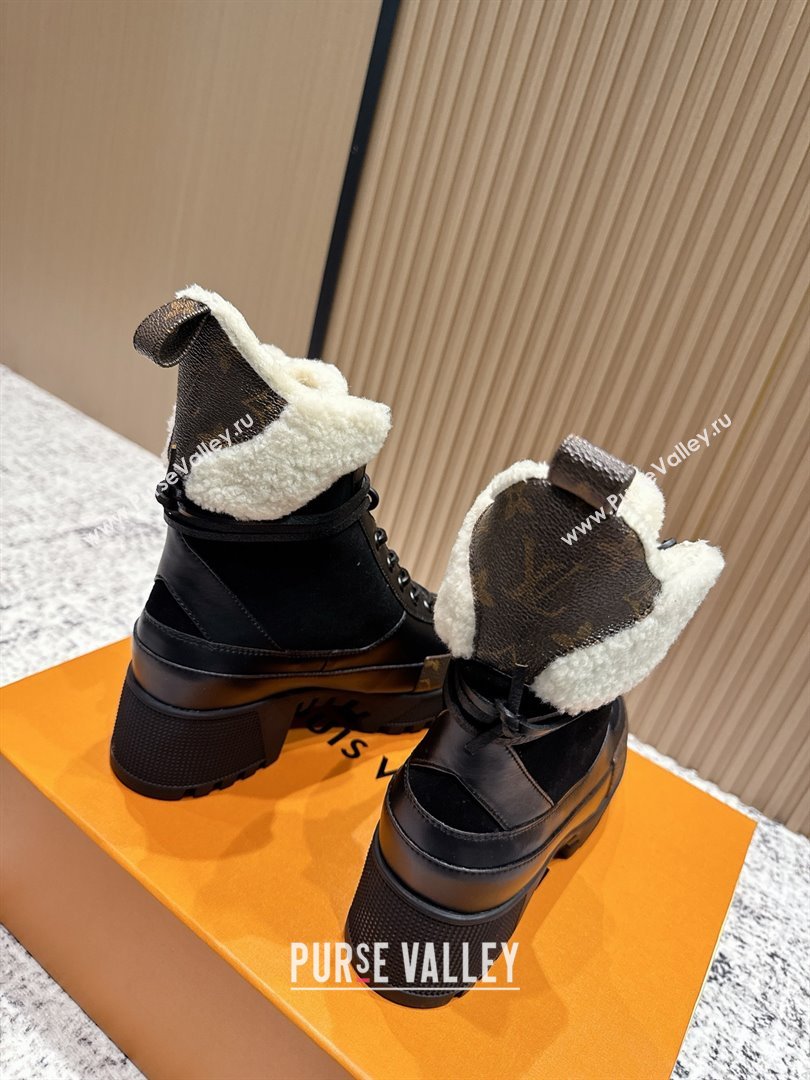 Louis Vuitton Laureate Platform Desert Wool Ankle Boots in Suede Calfskin 7cm LV111909 Black 2025 (MD-25111909)