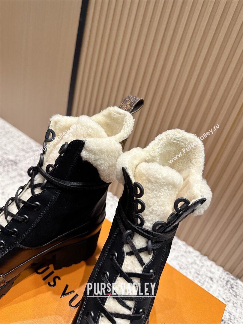 Louis Vuitton Laureate Platform Desert Wool Ankle Boots in Suede Calfskin 7cm LV111909 Black 2025 (MD-25111909)