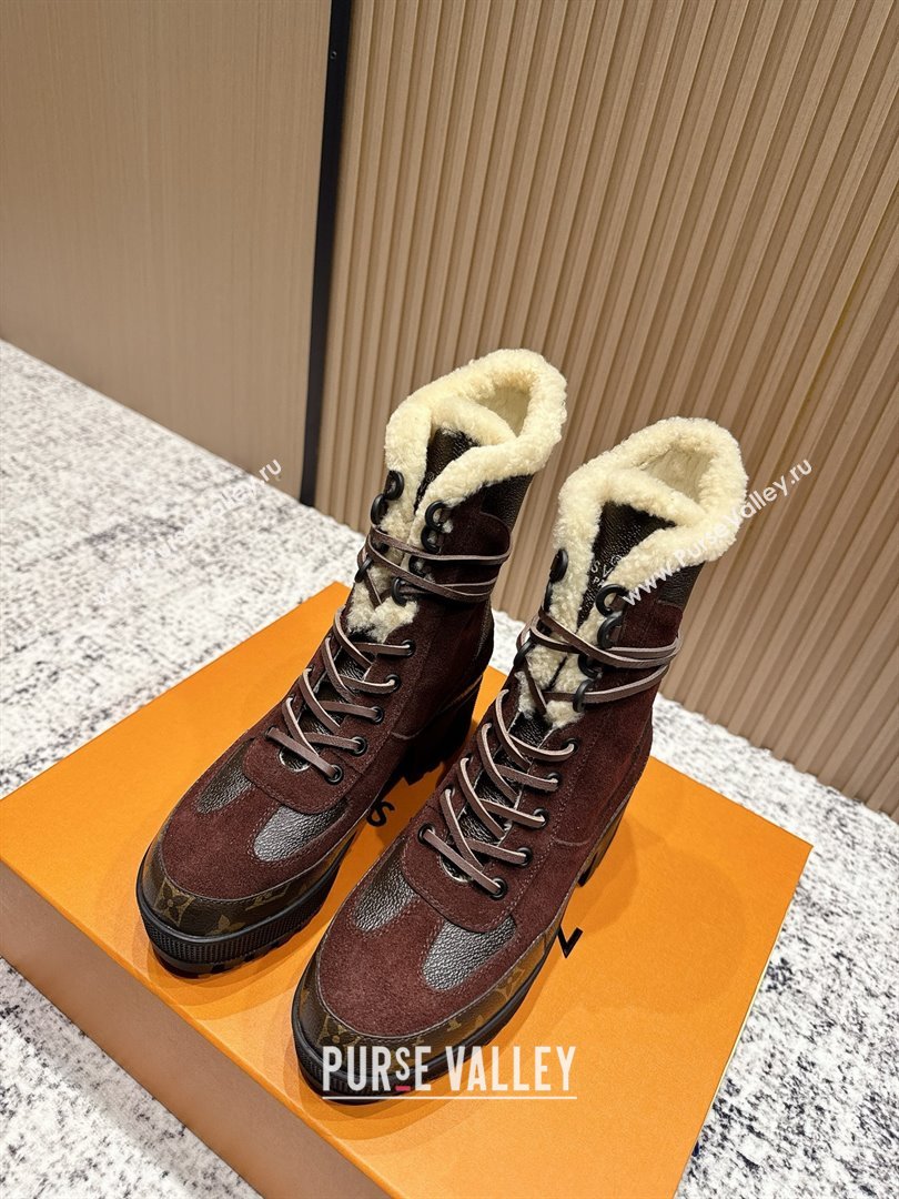 Louis Vuitton Laureate Platform Desert Wool Ankle Boots in Suede Monogram 7cm LV111910 Brown 2025 (MD-25111910)
