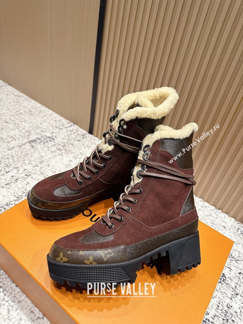 Louis Vuitton Laureate Platform Desert Wool Ankle Boots in Suede Monogram 7cm LV111910 Brown 2025 (MD-25111910)