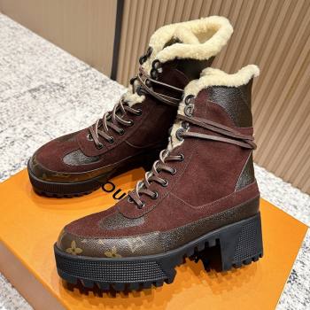 Louis Vuitton Laureate Platform Desert Wool Ankle Boots in Suede Monogram 7cm LV111910 Brown 2025 (MD-25111910)