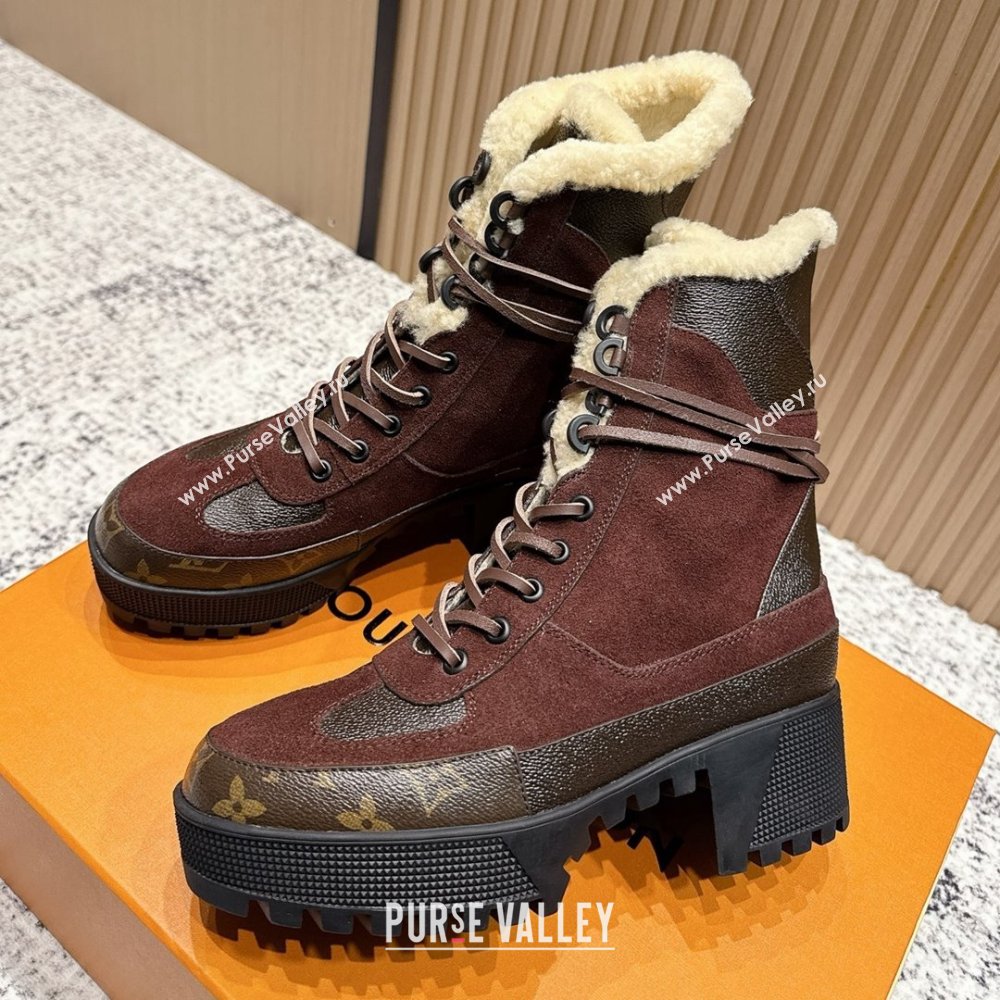 Louis Vuitton Laureate Platform Desert Wool Ankle Boots in Suede Monogram 7cm LV111910 Brown 2025 (MD-25111910)