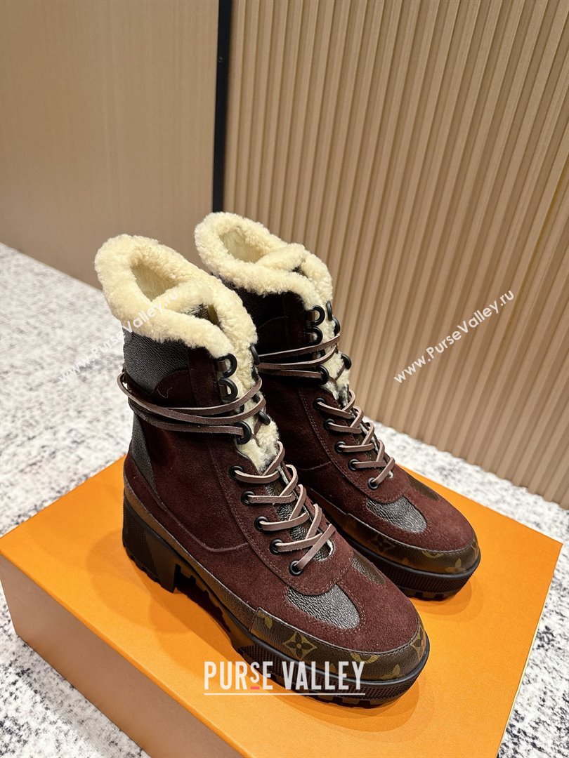 Louis Vuitton Laureate Platform Desert Wool Ankle Boots in Suede Monogram 7cm LV111910 Brown 2025 (MD-25111910)