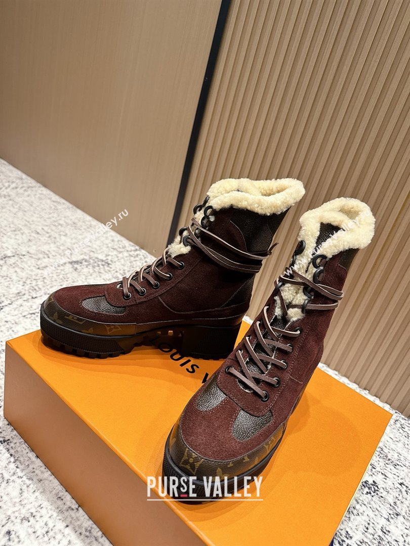 Louis Vuitton Laureate Platform Desert Wool Ankle Boots in Suede Monogram 7cm LV111910 Brown 2025 (MD-25111910)