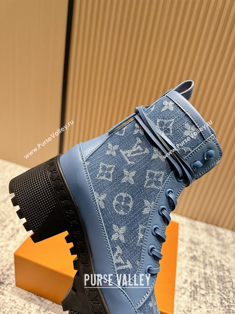 Louis Vuitton Laureate Platform Desert Ankle Boots in Monogram Denim 7cm LV111901 Blue 2025 (MD-25111901)