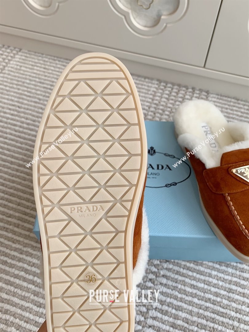 Prada Suede and Shearling Mules P112003 Dark Brown 2025 (Women and Men) (LM-25112003)