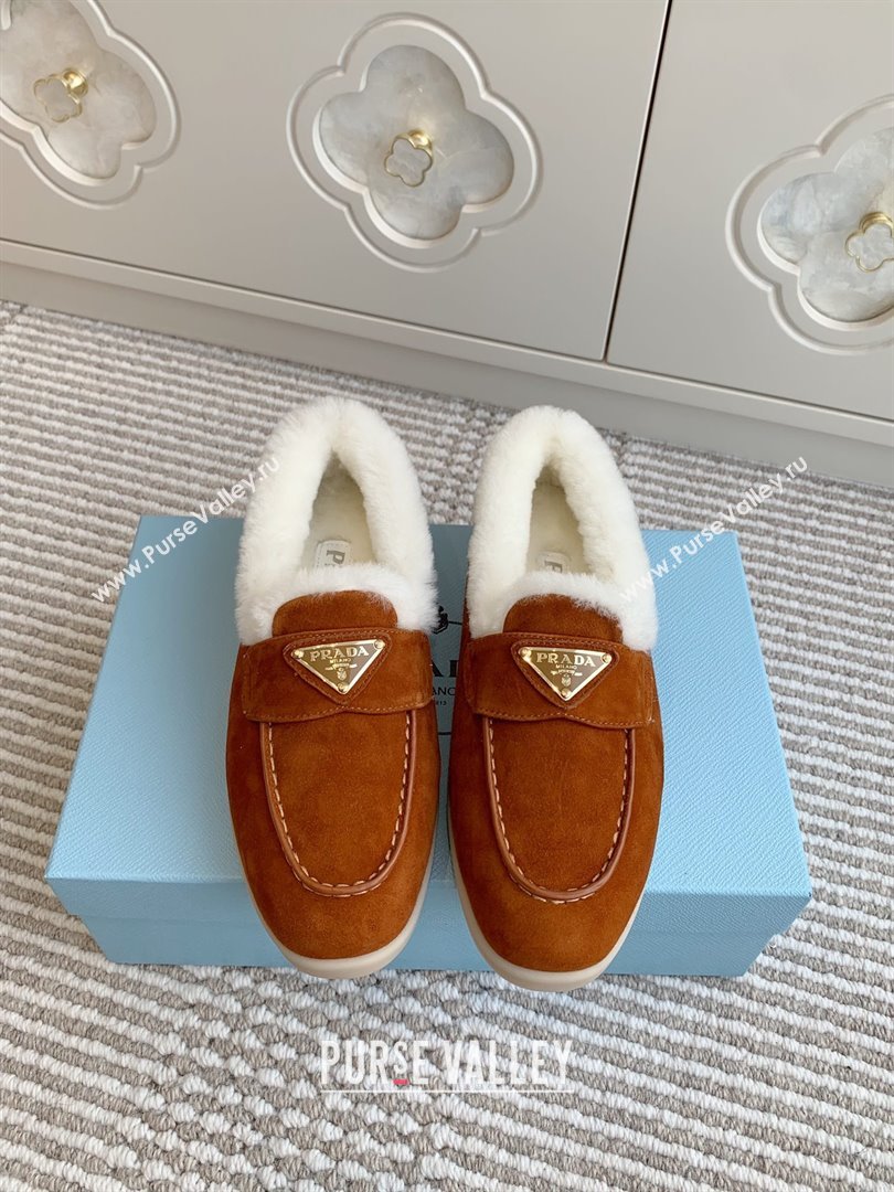 Prada Suede and Shearling Loafers P112004 Dark Brown 2025 (Women and Men) (LM-25112004)