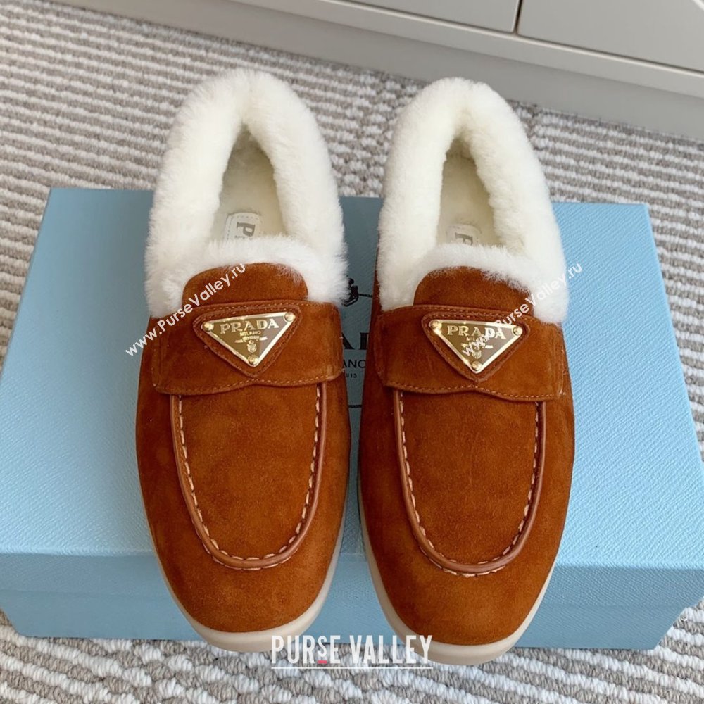 Prada Suede and Shearling Loafers P112004 Dark Brown 2025 (Women and Men) (LM-25112004)