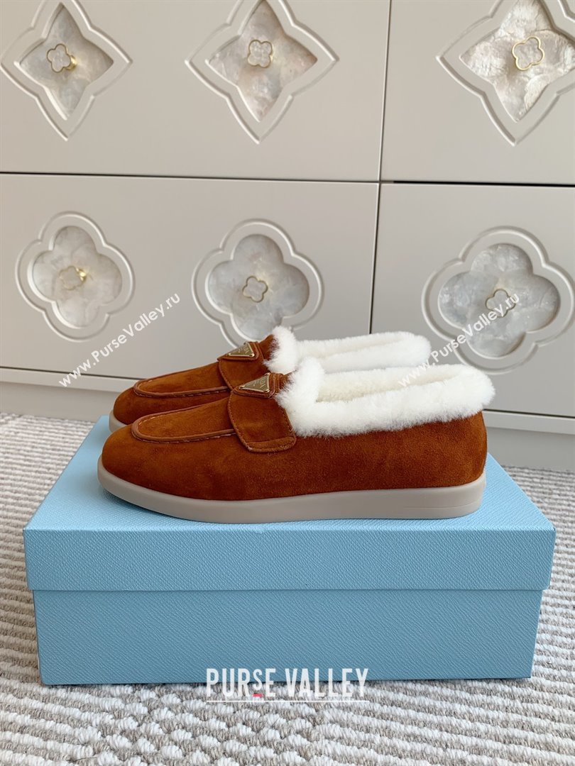 Prada Suede and Shearling Loafers P112004 Dark Brown 2025 (Women and Men) (LM-25112004)