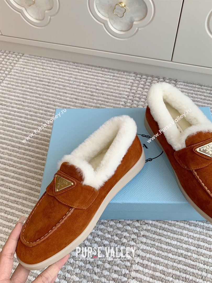 Prada Suede and Shearling Loafers P112004 Dark Brown 2025 (Women and Men) (LM-25112004)