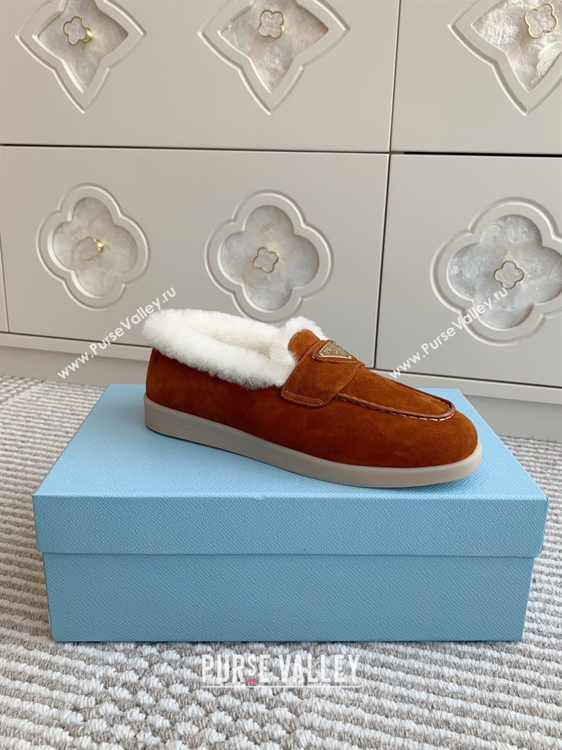 Prada Suede and Shearling Loafers P112004 Dark Brown 2025 (Women and Men) (LM-25112004)