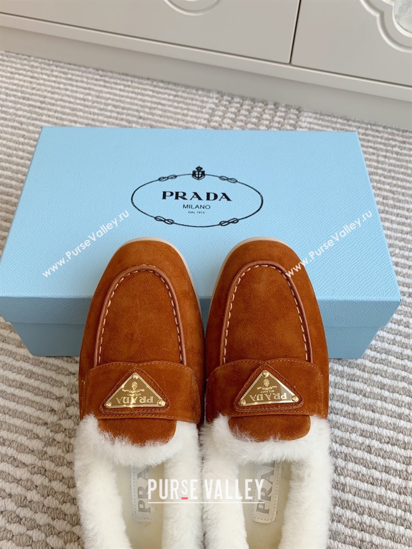 Prada Suede and Shearling Loafers P112004 Dark Brown 2025 (Women and Men) (LM-25112004)