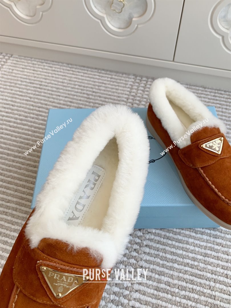 Prada Suede and Shearling Loafers P112004 Dark Brown 2025 (Women and Men) (LM-25112004)