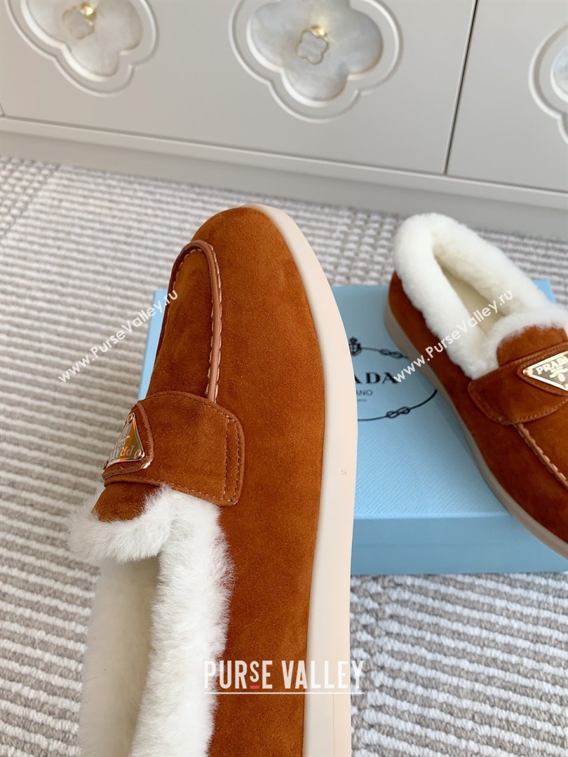 Prada Suede and Shearling Loafers P112004 Dark Brown 2025 (Women and Men) (LM-25112004)