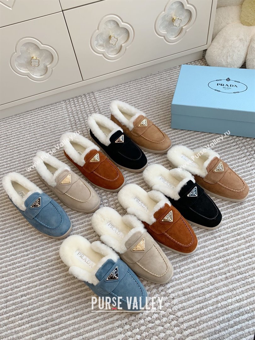 Prada Suede and Shearling Loafers P112008 Blue 2025 (Women and Men) (LM-25112008)