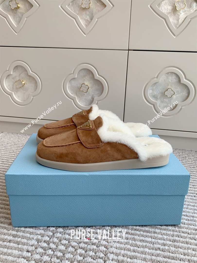 Prada Suede and Shearling Mules P112005 Light Brown 2025 (Women and Men) (LM-25112005)