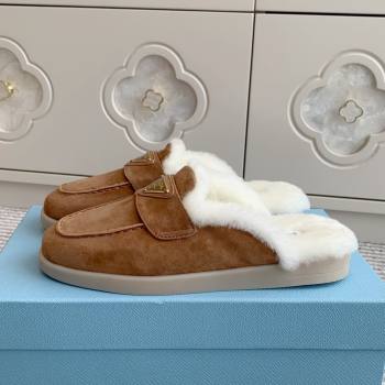 Prada Suede and Shearling Mules P112005 Light Brown 2025 (Women and Men) (LM-25112005)