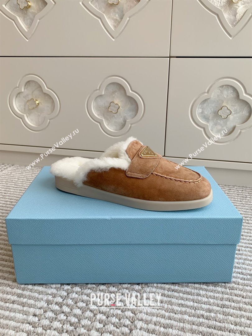 Prada Suede and Shearling Mules P112005 Light Brown 2025 (Women and Men) (LM-25112005)