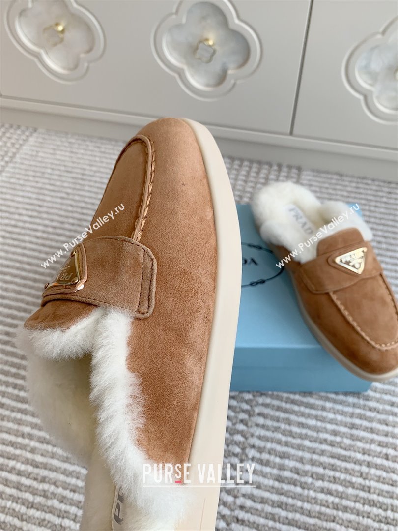 Prada Suede and Shearling Mules P112005 Light Brown 2025 (Women and Men) (LM-25112005)