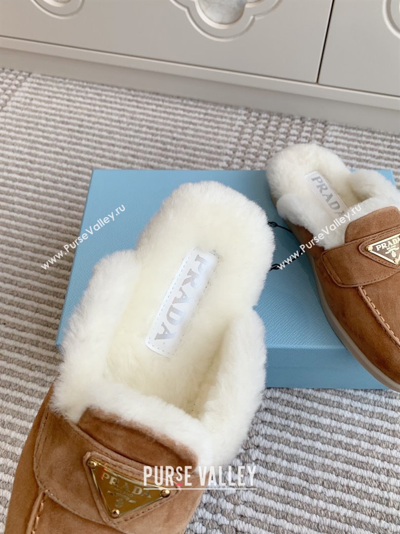 Prada Suede and Shearling Mules P112005 Light Brown 2025 (Women and Men) (LM-25112005)