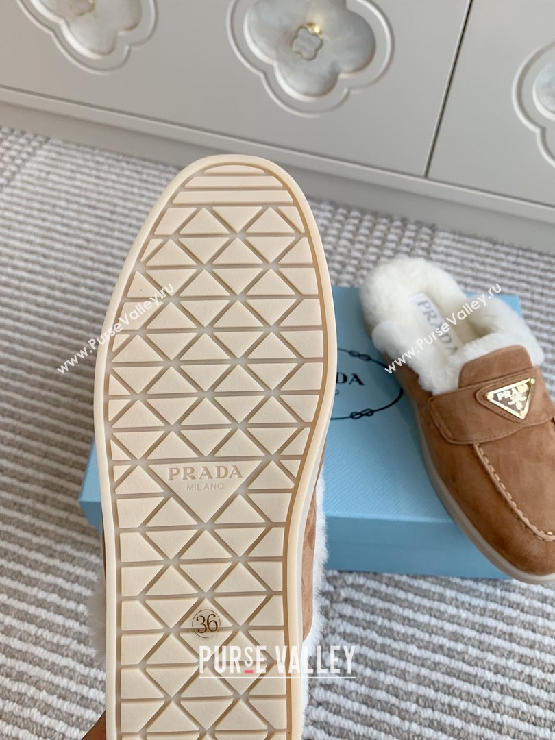 Prada Suede and Shearling Mules P112005 Light Brown 2025 (Women and Men) (LM-25112005)