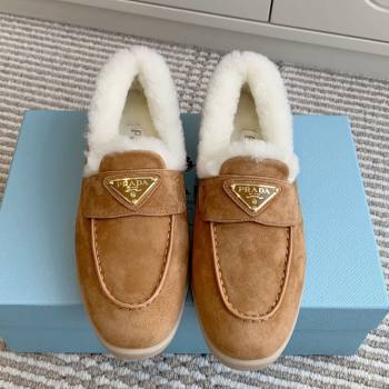 Prada Suede and Shearling Loafers P112006 Light Brown 2025 (Women and Men) (LM-25112006)