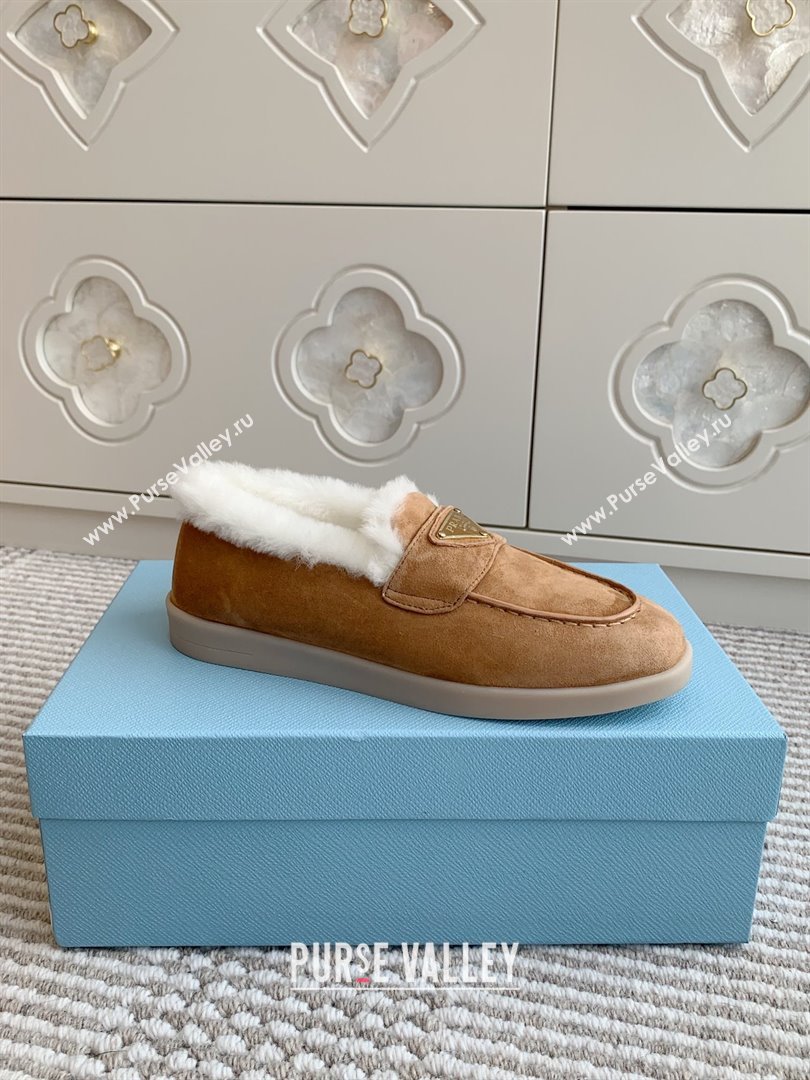 Prada Suede and Shearling Loafers P112006 Light Brown 2025 (Women and Men) (LM-25112006)
