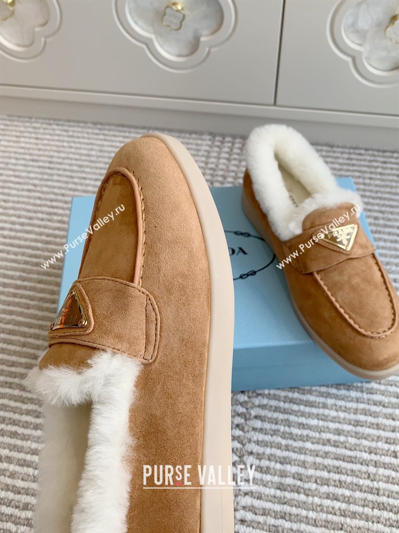 Prada Suede and Shearling Loafers P112006 Light Brown 2025 (Women and Men) (LM-25112006)