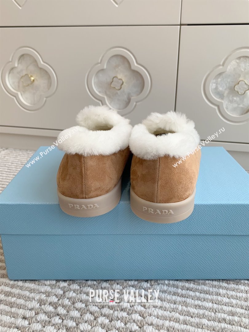 Prada Suede and Shearling Loafers P112006 Light Brown 2025 (Women and Men) (LM-25112006)