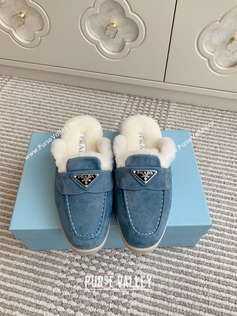 Prada Suede and Shearling Mules P112007 Blue 2025 (Women and Men) (LM-25112007)