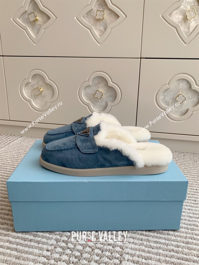 Prada Suede and Shearling Mules P112007 Blue 2025 (Women and Men) (LM-25112007)