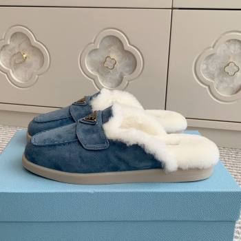 Prada Suede and Shearling Mules P112007 Blue 2025 (Women and Men) (LM-25112007)