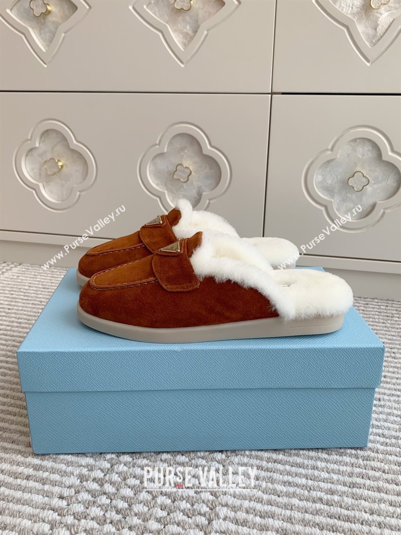 Prada Suede and Shearling Mules P112003 Dark Brown 2025 (Women and Men) (LM-25112003)