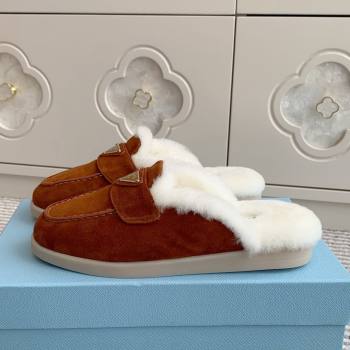 Prada Suede and Shearling Mules P112003 Dark Brown 2025 (Women and Men) (LM-25112003)