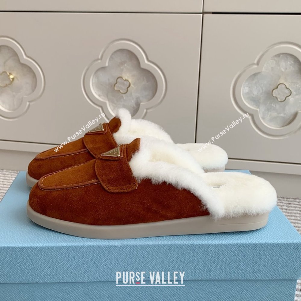 Prada Suede and Shearling Mules P112003 Dark Brown 2025 (Women and Men) (LM-25112003)